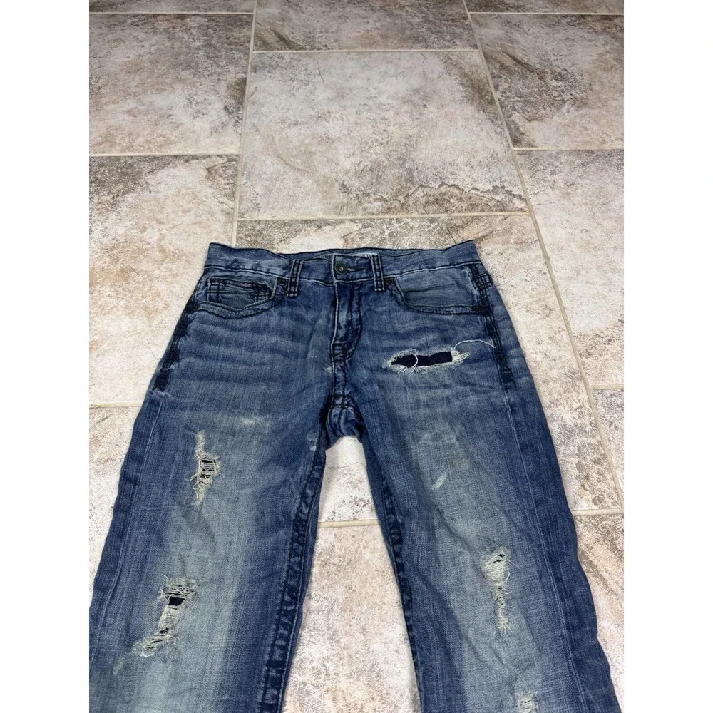 BKE‎ Denim Carter Jeans Men's 29S Blue Distressed Thick Stitch Straight Leg